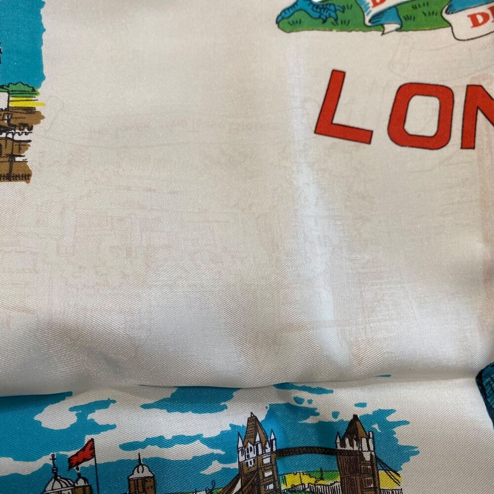Vintage Acetate Scarf A Squire Souvenir of London 31 X 31 Landmarks Original Box - Picture 13 of 16